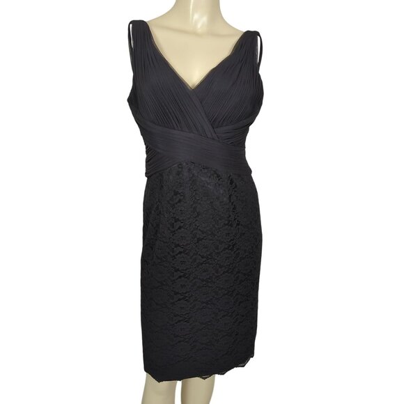 NERO Black Sleeveless Lace Cocktail Dress With Pleated Bodice & V-Neckline Sz 6‎ - Picture 4 of 16